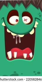 Funny cartoon monster face.  Illustration of cute and happy monster expression. Halloween design. Great for party decoration 