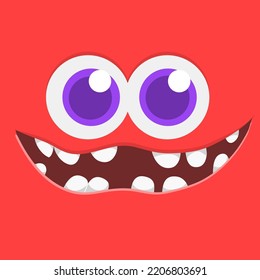 Funny cartoon monster face. Illustration of cute and happy alien creature expression. Halloween design. Great for party decoration or package design