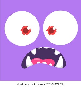 Funny cartoon monster face. Illustration of cute and happy alien creature expression. Halloween design. Great for party decoration or package design