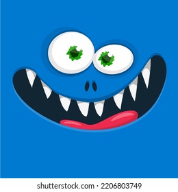 Funny cartoon monster face. Illustration of cute and happy alien creature expression. Halloween design. Great for party decoration or package design