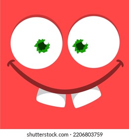 Funny cartoon monster face. Illustration of cute and happy alien creature expression. Halloween design. Great for party decoration or package design