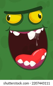 Funny cartoon monster face.  Illustration of cute and happy monster expression. Halloween design. Great for party decoration 