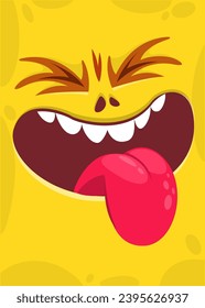 Funny cartoon monster face.  Illustration of cute and happy monster expression.
 Halloween design. Great for party decoration