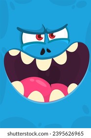 Funny cartoon monster face.  Illustration of cute and happy monster expression.
 Halloween design. Great for party decoration