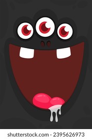 Funny cartoon monster face.  Illustration of cute and happy monster expression.
 Halloween design. Great for party decoration