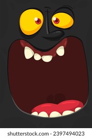 Funny cartoon monster face.  Illustration of cute and happy monster expression.
 Halloween design. Great for party decoration