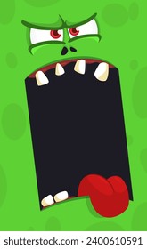 Funny cartoon monster face.  Illustration of cute and happy monster expression.
 Halloween design. Great for party decoration