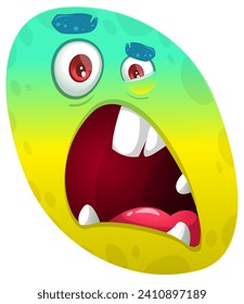 Funny cartoon monster face.  Illustration of cute and happy monster expression.
 Halloween design.