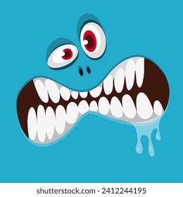 Funny cartoon monster face.  Illustration of cute and happy monster expression.
 Halloween design.