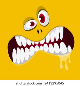 Funny cartoon monster face.  Illustration of cute and happy monster expression.
 Halloween design.