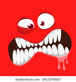 Funny cartoon monster face.  Illustration of cute and happy monster expression.
 Halloween design.