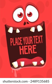 Funny cartoon monster face. Illustration of cute and happy monster expression. Halloween design.