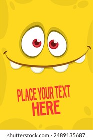 Funny cartoon monster face. Illustration of cute and happy monster expression. Halloween design.