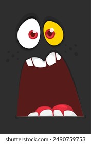 Funny cartoon monster face. Illustration of cute and happy monster expression. Halloween design.