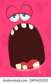 Funny cartoon monster face. Illustration of cute and happy monster expression. Halloween design.