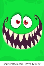 Funny cartoon monster face. Illustration of cute and happy monster expression. Halloween design.