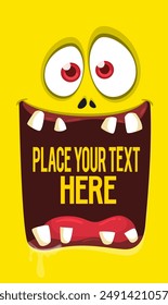 Funny cartoon monster face. Illustration of cute and happy monster expression. Halloween design.