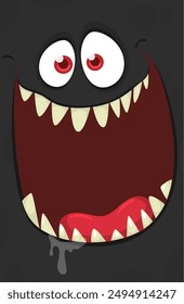 Funny cartoon monster face. Illustration of cute and happy monster expression. Halloween design.