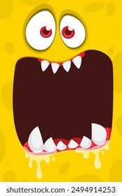 Funny cartoon monster face. Illustration of cute and happy monster expression. Halloween design.