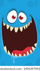 Funny cartoon monster face. Illustration of cute and happy monster expression. Halloween design.