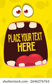 Funny cartoon monster face. Illustration of cute and happy monster expression. Halloween design.