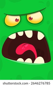 Funny cartoon monster face. Illustration of cute and happy monster expression. Halloween design.