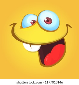 Funny cartoon monster face laughing. Vector Halloween orange monster illustration