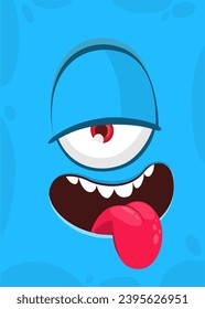 Funny cartoon monster face with one eye.  Illustration of cute and happy monster expression.
 Halloween design. Great for party decoration