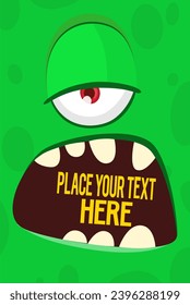 Funny cartoon monster face with one eye.  Illustration of cute and happy monster expression.
 Halloween design. Great for party decoration
