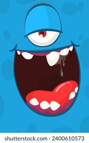 Funny cartoon monster face with one eye.  Illustration of cute and happy monster expression.
 Halloween design. Great for party decoration