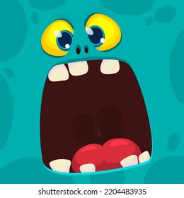 Funny cartoon monster face screaming.  Illustration of cute and happy monster expression. Halloween design. Great for party decoration 