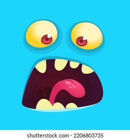 Funny cartoon monster face screaming. Illustration of cute and happy alien creature expression. Halloween design. Great for party decoration or package design