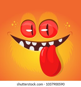 Funny cartoon monster face showing tongue. Vector Halloween orange monster avatar