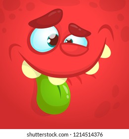 Funny cartoon monster face showing tongue. Vector Halloween monster avatar
