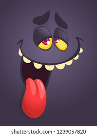 Funny cartoon monster face showing tongue. Vector Halloween monster avatar