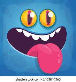 Funny Cartoon Monster Face Showing Tongue Stock Vector (Royalty Free ...