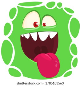 Funny cartoon monster face showing tongue. Vector Halloween monster square avatar