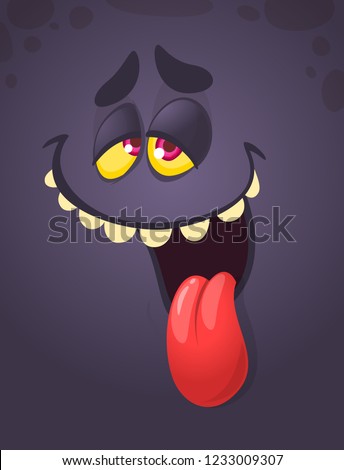 Funny cartoon monster face showing tongue. Vector Halloween monster avatar