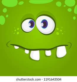 Funny cartoon monster face. Vector Halloween green monster character