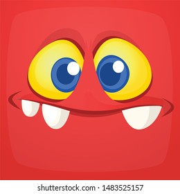 Funny cartoon monster face. Vector Halloween monster square avatar
