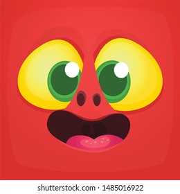 Funny cartoon monster face. Vector Halloween monster square avatar
