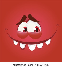 Funny cartoon monster face. Vector Halloween monster square avatar
