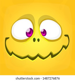 Funny cartoon monster face. Vector Halloween monster square avatar
