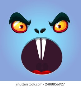 Funny cartoon monster face. Vector monster square avatar.