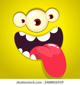 Funny cartoon monster face. Vector monster square avatar.