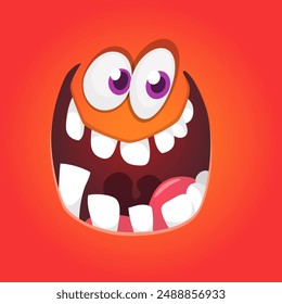 Funny cartoon monster face. Vector monster square avatar.