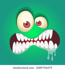 Funny cartoon monster face. Vector monster square avatar.