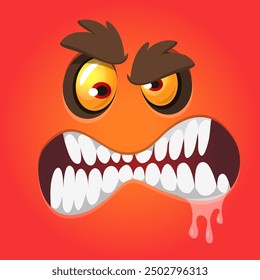 Funny cartoon monster face. Vector monster square avatar;