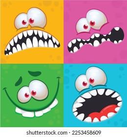 Funny cartoon monster faces. Illustration of  alien different expression. Halloween design. Great for party decoration or package design.