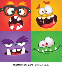 Funny cartoon monster faces. Illustration of  alien different expression. Halloween design. Great for party decoration or package design.